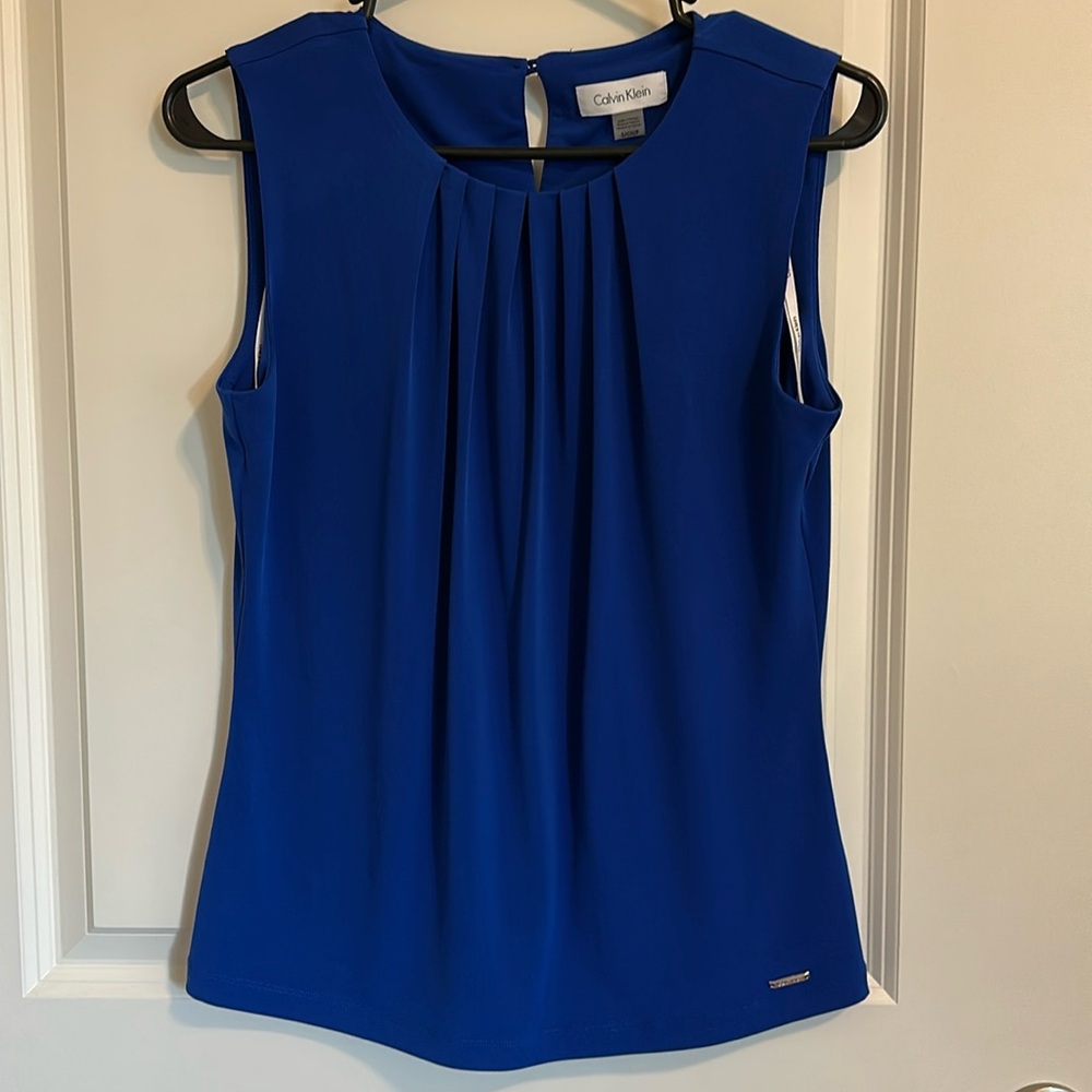 Calvin Klein Sleeveless Pleat-Neck Knit Top